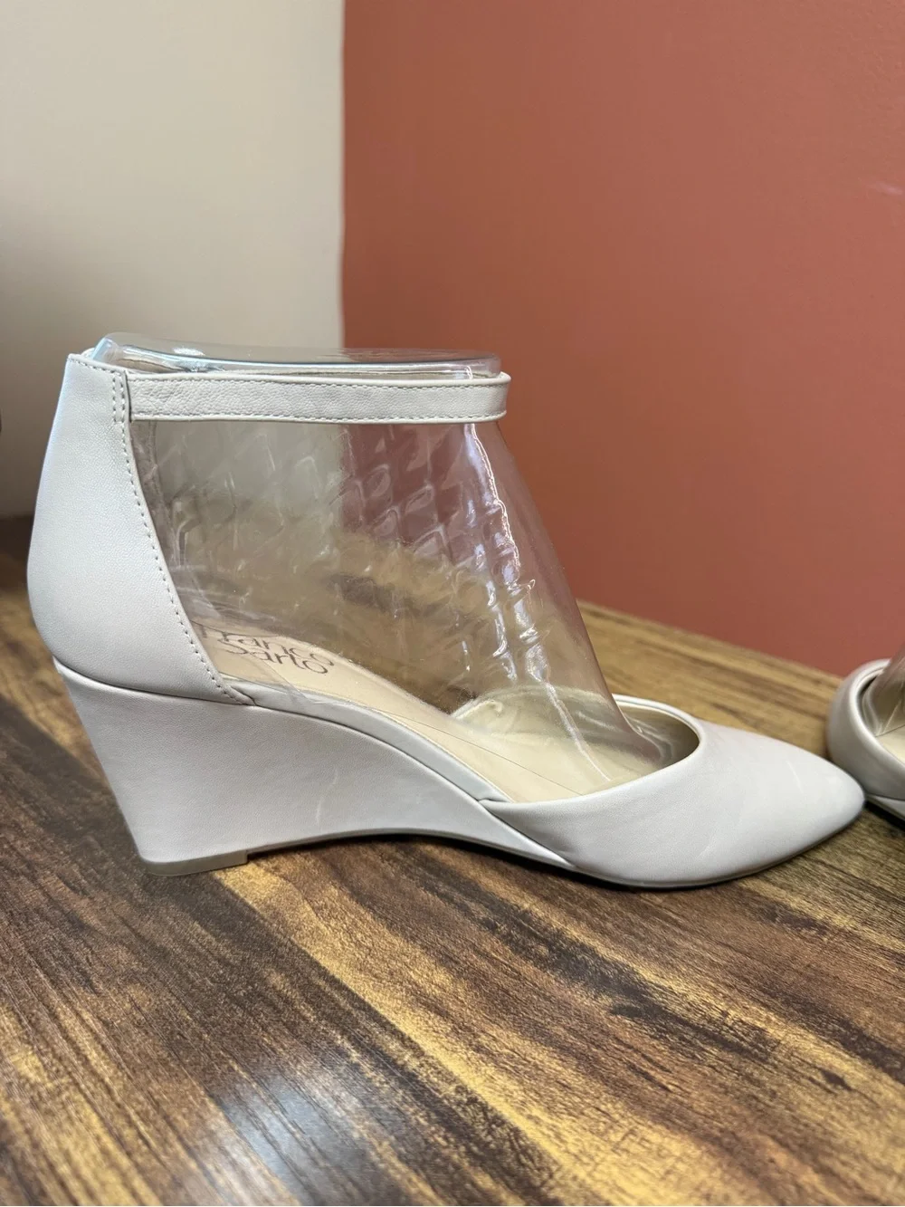 Franco Sarto “Fayth” Nude Wedge Women’s Size 7.5 Leather Ankle Strap Pointed-Toe